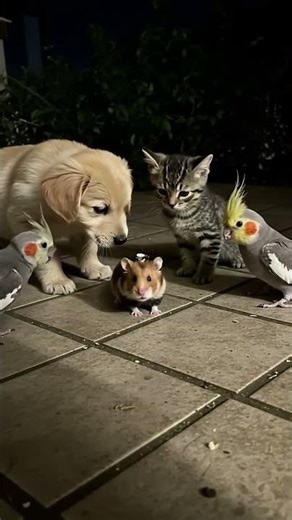 Squad Meets a Glowing Bug 💡🐹🐶🐦🐱 #cat #trap #funnycat #funnyanimals #kitten