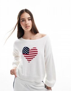 Hollister - Sweat ample à manches longues et motif cœur avec drapeau des États-Unis - Blanc | ASOS