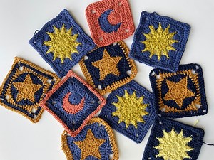 STAR, SUN & MOON Granny Square 3-pack | Beginner Friendly Crochet Pattern in English - Etsy