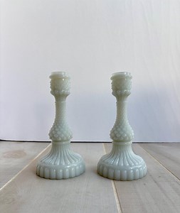 EAPG Phoenix Glass Set of (2) Sawtooth Milk Glass Candlestick Holders - Etsy