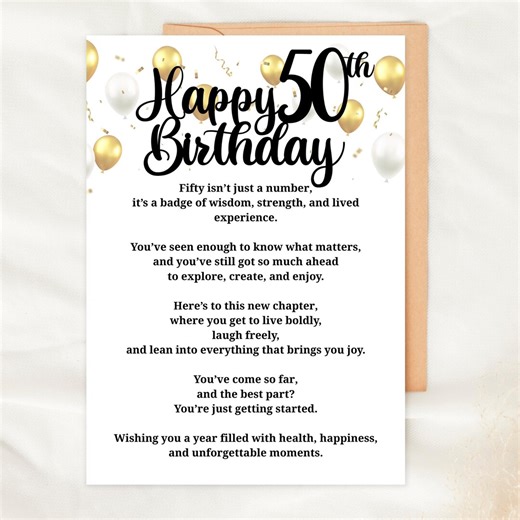 50th Birthday Card Printable Foldable Digital Gold Balloons Card for Him or Her Milestone Birthday Instant Download Sentimental 50 Year Old - Etsy Australia