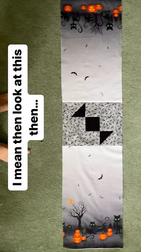 Seriously! How more Halloween can you get than a table topper with a bat in the center of it? 🤣🦇🤣🦇😅 ⠀ ⠀ Pattern coming soon! Also, it’s a part of the Ombré Halloween Fabric Challenge 😆. Unsure what I’m talking about? Message me 🥰🦇 ⠀ Ombre Quilting Challenge - Bonus Fabric Challenge ⠀ ⠀ Let’s have some fun! So, a few months ago, I brought in this friendly Ombre Halloween Fabric, and I stared at it, wondering what to make with it. Finally, I came up with the idea of cutting the material on