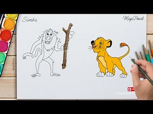 How to draw Simba from the lion king and Rafiki step by step with Magic Pencil Drawing #drawsimba