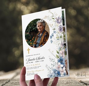 Blue Pink Floral Funeral Program Template: Celebration of Life (printable, Editable) - Etsy
