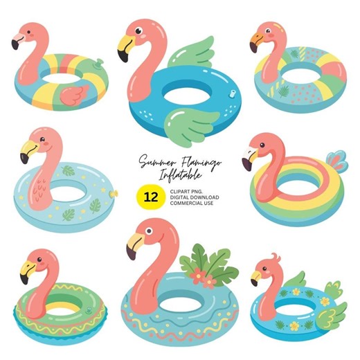 Summer Flamingo Inflatable Pool Toy Clipart, Cute Pink Vector Graphics, 12 PNG Bundle for Pool Party Invitations and Summer Scrapbooking - Etsy