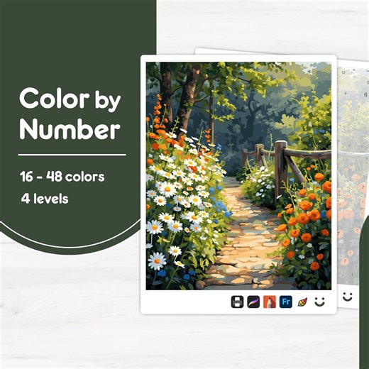 Flower Pathway - Color by Number - Digital & Printable - 4 Levels - Etsy