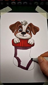 Cute Puppy in a Christmas Stocking | Cozy Winter Marker Drawing