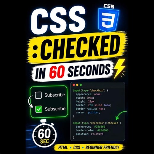 CSS :checked Selector Explained in 60 Seconds 🔥 | HTML CSS Tutorial #shorts #css #shortsfeed #short