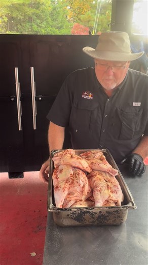 The Big Guy smoking some delicious half chickens for special today. Come get them while they last! | Courtneys BBQ