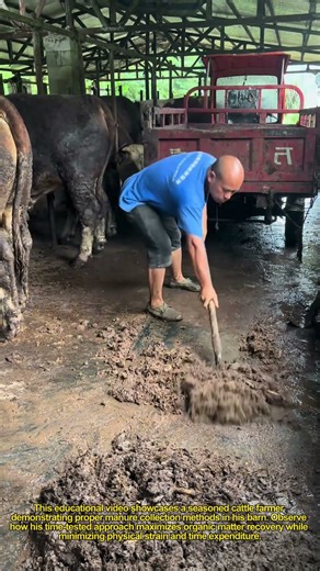 "Efficient Byproduct Harvesting: Veteran Farmer Masters Manure Management with Precision Scooping!"