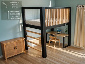 Queen Loft Bed With Desk DIY Plan – Wood Bed Frame PDF, Imperial & Metric - Etsy