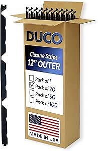 Duco USA-Made R Panel Foam Closure Strips - 20 Pack of 3ft Black Corrugated Roof Foam Strips for Metal Roof Insulations - Weatherproof Insulation Seal Blocks Moisture, Gaps, Noise & Dust