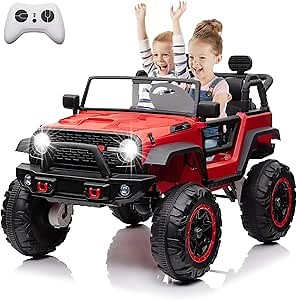 24V 2 Seater Ride On Car, Electric Truck for Big Kids Ages 3-8, Ride On Toy with 5.5MPH Max Speed, Remote Control, Accelerator Pedal, Treaded Tires, Steering Wheel, Audio System, Red