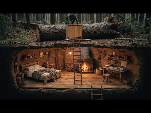 Building a Secret Underground House Between Two Trees | Bushcraft Shelter Project