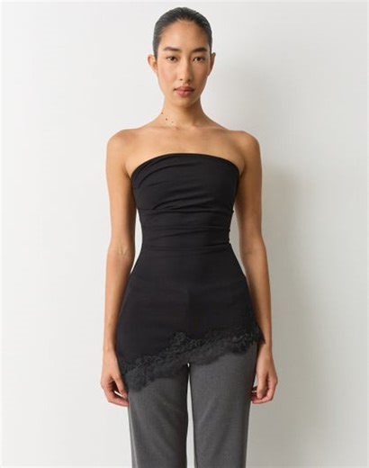 Strapless Lace Trim Top in Black X Black | Glassons AU