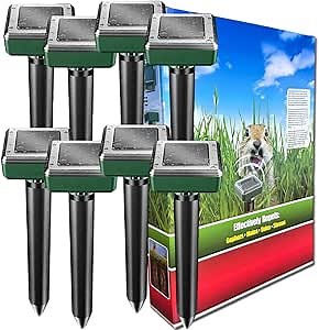Mole Repellent Ultrasonic Solar Powered Animal Repellent for Outdoor Lawn Garden for Snakes, Moles, Gophers, Groundhogs, Voles and Other Burrowing Rodents (8 Pack)