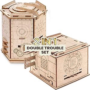 ESC WELT Double Trouble Set - Escape Room in a Box - Brain Teaser Puzzles for Adults & Kids - Puzzle Box with Hidden Compartment - Unique Puzzle Boxes - Cash Money Puzzle Box - Wooden Puzzle Boxes