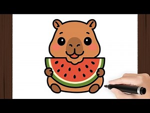 How To Draw a CAPYBARA EATING WATERMELON I I Easy
