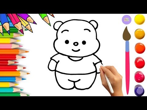 How To Draw cute Pooh Drawing, Painting & Coloring For Kids and Toddlers_🌈🎨