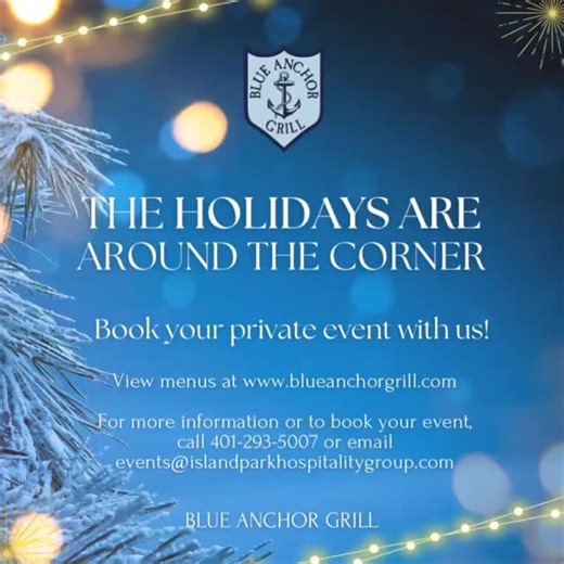 🎉 It’s Time to Plan Your Holiday Party! 🎄 Book your private event at Blue Anchor Grill, the perfect spot for festive gatherings, family celebrations, and company parties. View menus at blueanchorgrill.com and call or email us to reserve your date today! | Blue Anchor Grill and Beer Garden