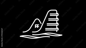 Wavy architecture and wave shape graphic animation. Alpha channel. Modern building and wave on transparent background motion design. 4K resolution