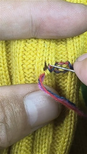 Darning a hole in a ribbed knit is truly different from working on a flat surface!
