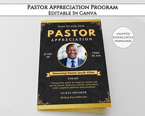 Pastor Appreciation Program Template, Editable Pastor Installation Bifold Brochure, Printable Church Bulletin Design Canva Template. TDS-10 - Etsy