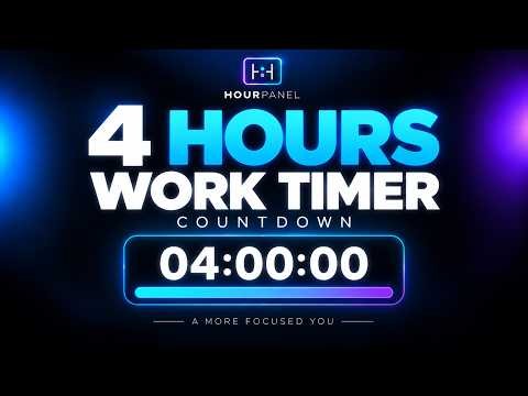 4 Hour Work Timer ⏳ Countdown with Progress Bar | No Music, Full Screen