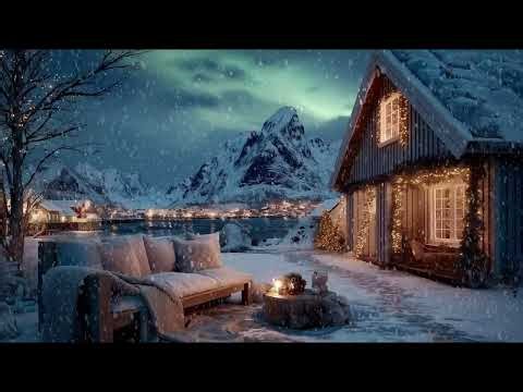 Cozy Snowy View from a Soft Sofa Outside with Relaxing Piano Music for Deep Sleep