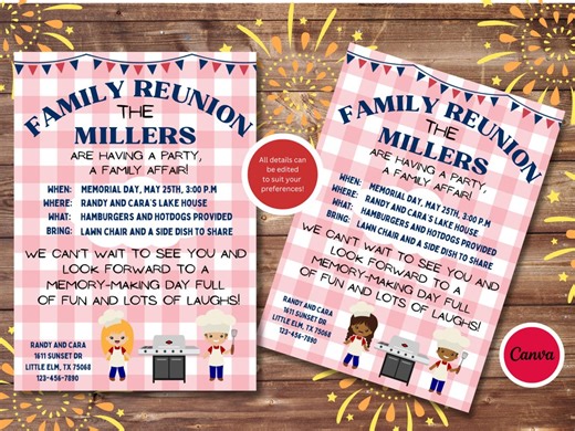 Family Reunion Invitation Template, Editable Printable Invite, Summer BBQ Picnic Gathering, Instant Download, Custom Family Event Invite - Etsy