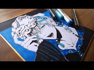 【色紙イラスト／アナログ】青と黒の２色だけで塗ってみた