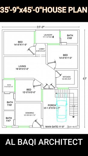 Spacious 3 Bedroom House Plan - 35'-9 x 45'-0 Home Design