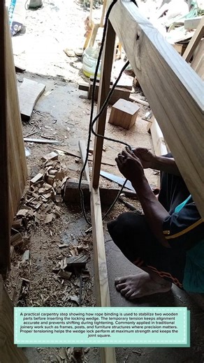 Temporary Rope Binding Method Before Wooden Wedge Lock #carpentry #woodjoint #woodworking #diywood
