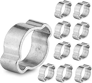 10Pcs O Clip Hose Clamps, Double Ear Hose Clamp, 15 to 18mm Zinc Plated 2 Ear Pipe Clip for Fule Petrol Tube, Zinc Plated Double Ear Hoops
