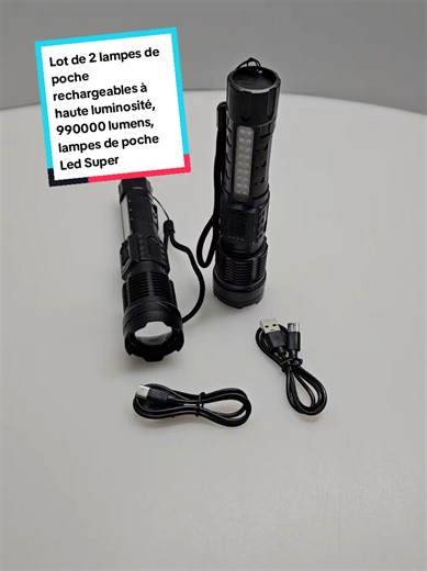 Lot de 2 lampes de poche rechargeables à haute luminosité, 990000 lumens, lampes de poche Led Super lumineuses avec 7 Modes d'éclairage, étanches IPX6, puissantes, pour les urgences de Camping et de maison. #OffresDeLaSaintValentin #lampe #lumiere #eclairage #led