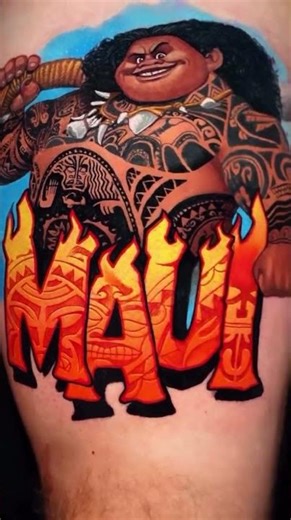 The strength and spirit of Maui from Moana came to life in this tattoo by @pablo_frias.tattoo #ink