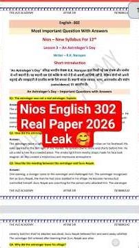 NIOS English 302 Most Important Questions 2026 🔥 | New Syllabus + Real Paper | NIOS 12th Exam 2026