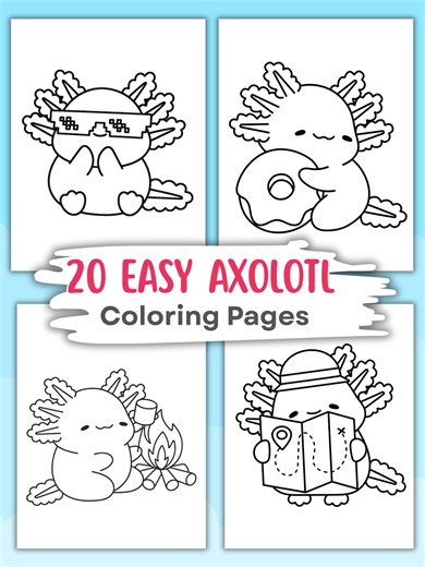 Cute Axolotl Coloring Pages Printable for Toddlers – Easy Kawaii Animal Coloring Sheets, Preschool Kids Activity, Instant Download PDF - Etsy