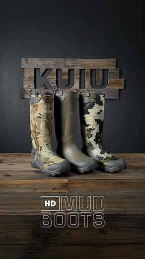KUIU on Instagram: "All-New HD Mud Boots Providing calf-high protection from water, mud, and cold, the waterproof HD Mud Boot is a neoprene insulated slip-on designed for marshy conditions for hunting big game, whitetail, and waterfowl. Designed for heavy use in muddy conditions, the patent-pending boot tread features optimally shaped and spaced lugs that disengage mud, so you don’t get weighed down. #KUIU #KUIUNation #HereToHunt"
