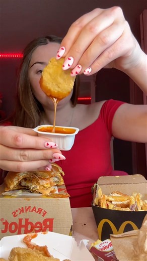 McDonald’s Franks Red Hot Menu🌶️🍔 ♡bites only♡ #mukbang #mcdonalds #franksredhot #chickensandwich