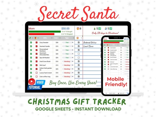 Secret Santa Gift Tracker | Mobile-friendly Google Sheet With Separate Tabs for Each Person - Etsy