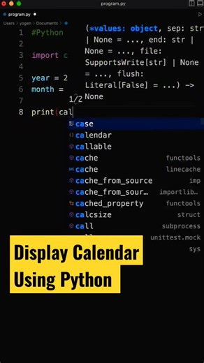 Display Calender using Python Code #tik_tok #coding #programming