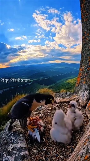 Peregrine Falcon Mother Feeding Her Chicks with Incredible Scenery! 🦅🌄 #birdhunting #nature #shorts