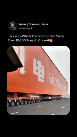 Technology | Memes | News on Instagram: "Follow (@achoesoftime) for more informative videos The front doesn't have a driver, because the entire vehicle drives itself. This massive machine is called a Self-Propelled Modular Transporter (SPMT), a 700-wheel engineering marvel designed to move the heaviest structures on Earth. Each wheel module can rotate 360° independently controlled by a central hydraulic system that distributes thousands of tons of weight evenly across the surface. Together, thes