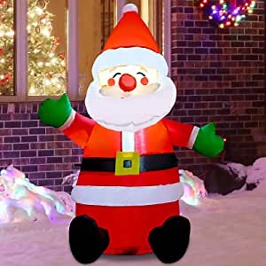 COMIN 4 FT Christmas Inflatable Outdoor Sitting Cute Smiley Santa Claus with Built-in LED Light, Blow-up Yard Christmas Decoration for Party/Indoor/Outdoor/Yard/Garden/Lawn