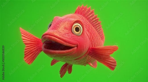 Playful 3D cartoon fish animation character element for children. Cute, expressive digital illustration asset, isolated with a fin for clip background