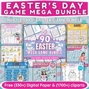 Easter Mega Bundle | 90  Printable Games | Activities | Scavenger Hunt, Friendly Feud, Coloring, Clipart & Digital Paper | Instant Download - Etsy Australia