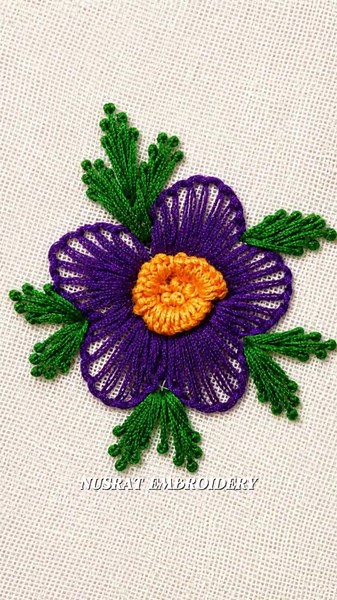 Amazing Hand Embroidery Flower 💜✨ || Satisfying Stitch Design #Shorts#trending #youtubeshorts