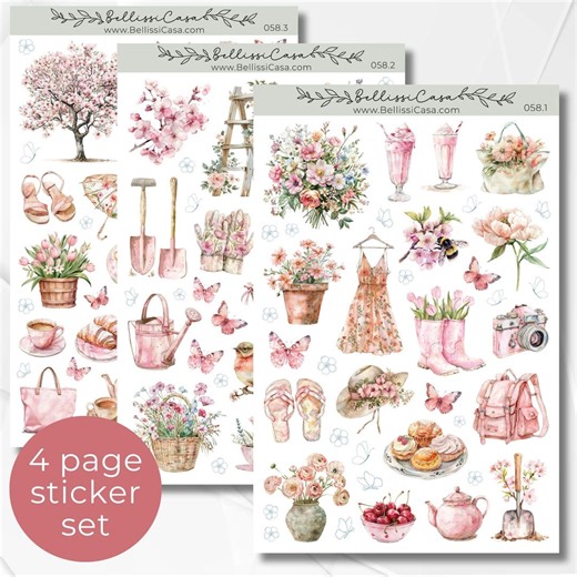 Seasonal Planner Sticker Sheet Set, Sweet Spring Calendar Planner Journaling Sticker Set, Watercolor Bullet Journal Sticker Pack 058 - Etsy