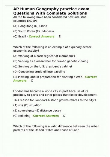 AP Human Geography practice exam Questions With Complete Solutions